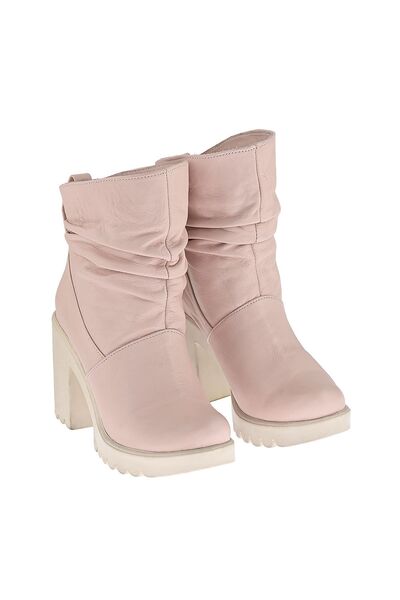 NOOSY Hakiki Deri Yüksek Taban Pudra Kadın Bot