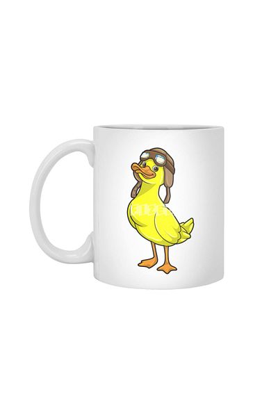 Fizello Duck As Pilot مع قبعة وأظافر، كوب أبيض، هدية، مهر، عرض