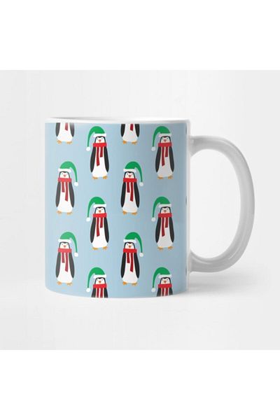 TatFast Light Blue Christmas Penguin Pattern Mug, Gift, Dowry, Presentation