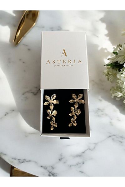 Asteria Jewelry Elegant Flower Patterned Earrings with Dangle