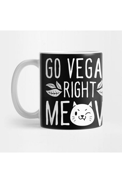 TatFast كوب Go Vegan Right Meow T، هدية، مهر، عرض