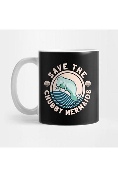 TatFast كوب Chubby Mermaids Funny Manatee - هدية ومهر وعرض