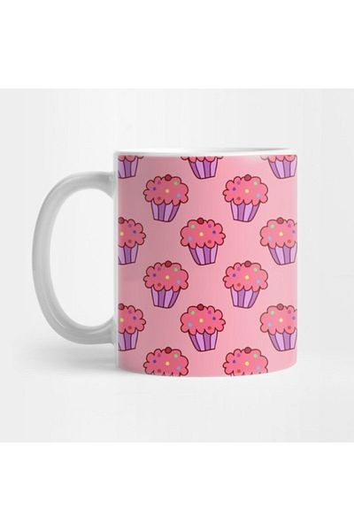 TatFast Pink Cupcake Pattern Mug, Gift, Dowry, Presentation Holder