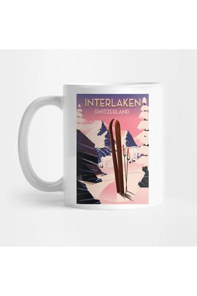 TatFast كأس Interlaken Switzerland Ski Poster، هدية، مهر، عرض