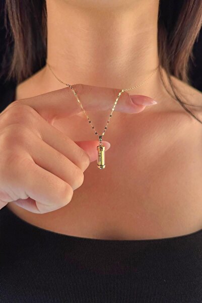 Fiyonk Kuyumculuk 14 Ayar Altın Işıltılı Aynalı Zincir Cevşen Uçlu Kolye