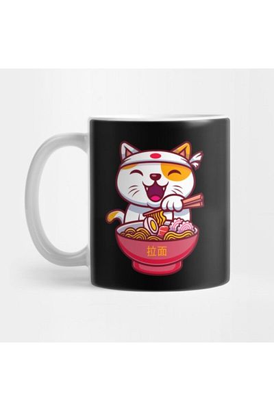 TatFast كوب Kawaii Ramen Cat Japanese Anime Otaku Noodle، هدية، مهر، عرض