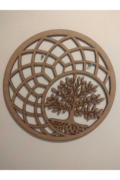 Şirin Lazer Hayat Ağacı Boyanabilir Kapı Süsü Duvar Dekorasyonu Ahşap Ham Mdf...