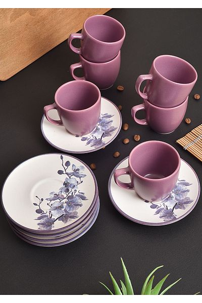 ŞURA MUTFAK 100ml Turkish Coffee Cup Set for 6 People - Orchid Digital Printing