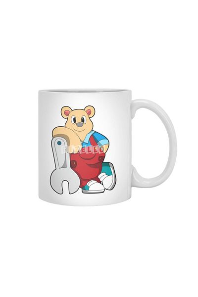 Fizello Bear as Mechatronics Engineer with Wrench White Cup, Gift, Dowry, Presentation