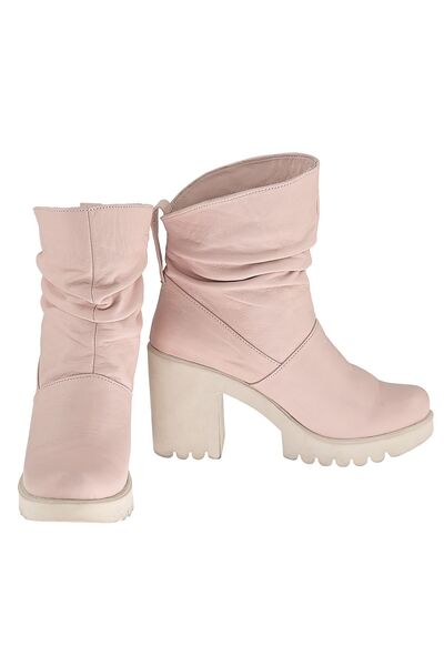NOOSY Hakiki Deri Yüksek Taban Pudra Kadın Bot