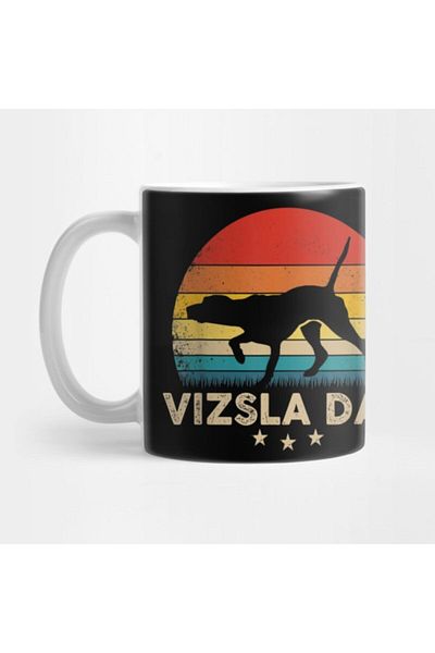 TatFast Mens Vintage Vizsla Dad Silhouette Retro Sunset Mug