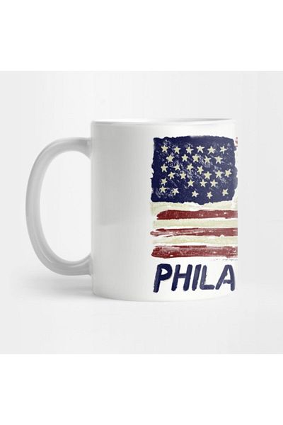 TatFast Philadelphia Painted Usa Flag Souvenir Tee Mug, Gift, Dowry, Presentation