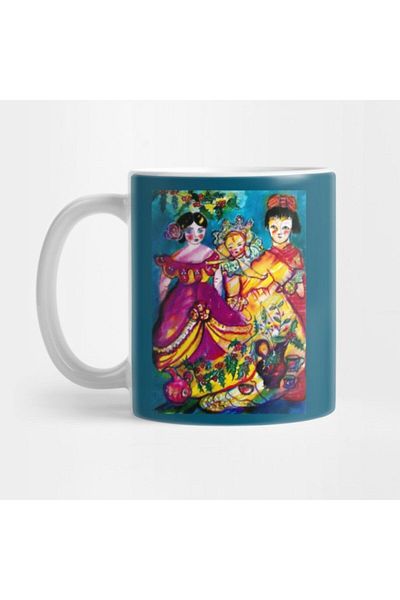 TatFast Beautıful Antique Dolls Christmas Decor With Holly Berries Mug