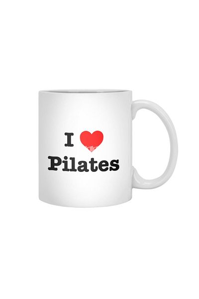 Fizello كوب I Heart Pilates باللون الأبيض، هدية، مهر، حامل عرض
