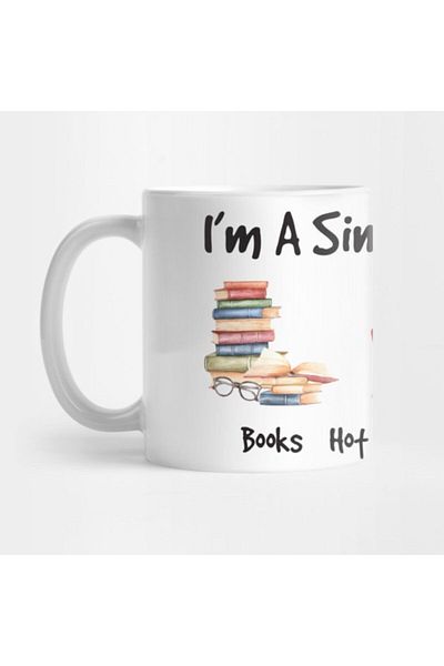 TatFast White I'm A Simple Woman Books Hot Chocolate Fall Printed Mug