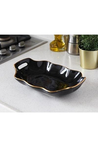 Laviss Black Gold Handled Gondola Salad Plate 31x19cm