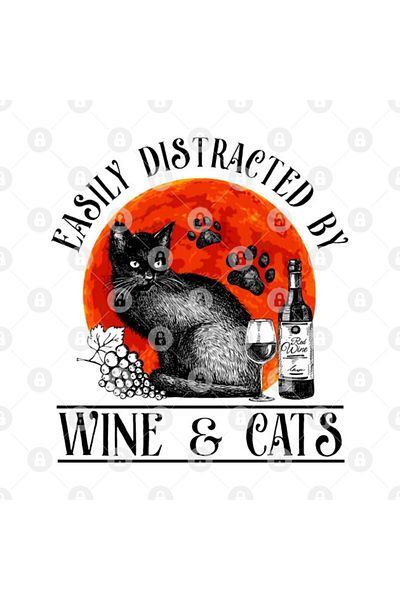TatFast Easıly Dıstracted by Cats and Wıne - Funny Mug, Gift, Dowry, Presentation