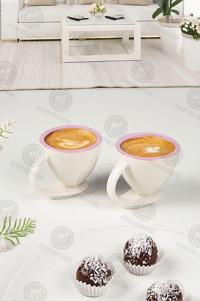 Akkoyunlu home Porcelain Coffee Cup Set of 2 - Mug Set with Saucer, Purple Gilded
