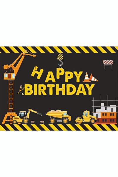 Sincap Design Inşaat Tema Konseptli Doğum Günü Afişi 70x100 Cm Yırtılmaz Branda