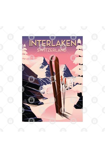 TatFast كأس Interlaken Switzerland Ski Poster، هدية، مهر، عرض