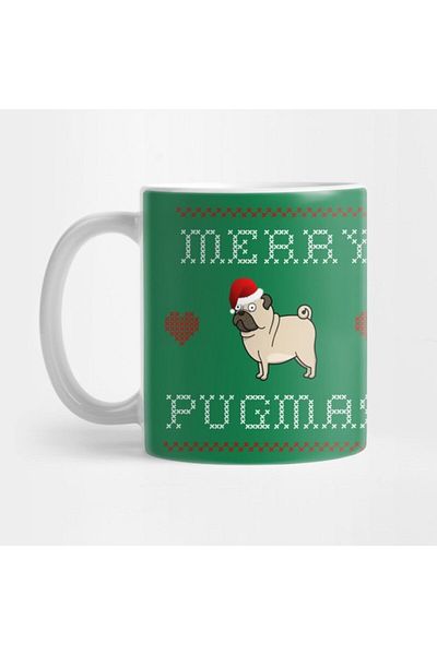 TatFast Green Merry Pugmas Printed Mug, Gift, Dowry, Presentation Holder