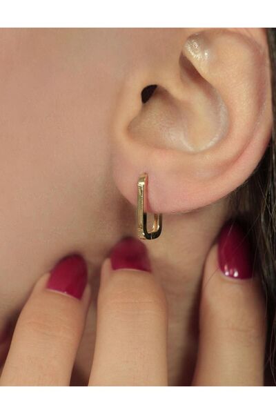 Fiyonk Kuyumculuk 14 Ayar Altın Dikdörtgen Küpe Küçük Boy