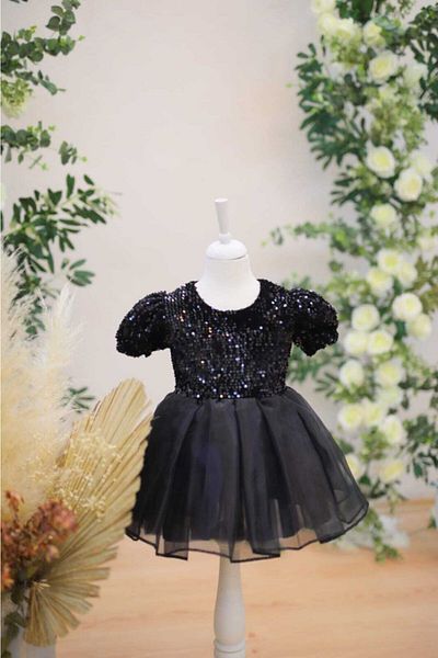 Astar Kostüm Rochie de seara umflata din organza cu paiete neagra pentru fete