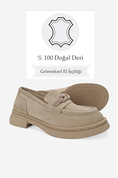 TUNAELLİ Бежева замша - жіночі туфлі-лофери з натуральної шкіри 36-41