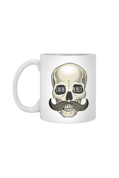 Fizello كوب Mustache Beard Hipster Skull باللون الأبيض، هدية، مهر، حامل عرض