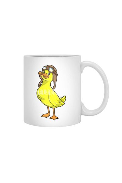 Fizello Duck As Pilot مع قبعة وأظافر، كوب أبيض، هدية، مهر، عرض