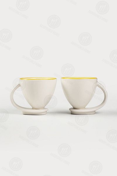 Sezka Life 2-Piece Porcelain Coffee Cup and Mug Set with Saucer - Yellow Gilded