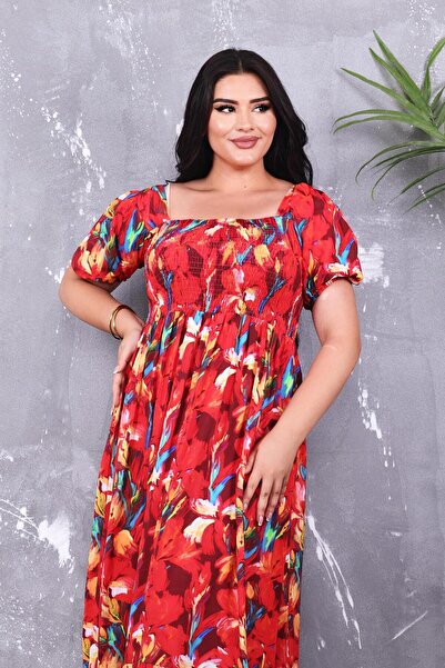 Siyezen Long Flared Dress with Elastic Collar