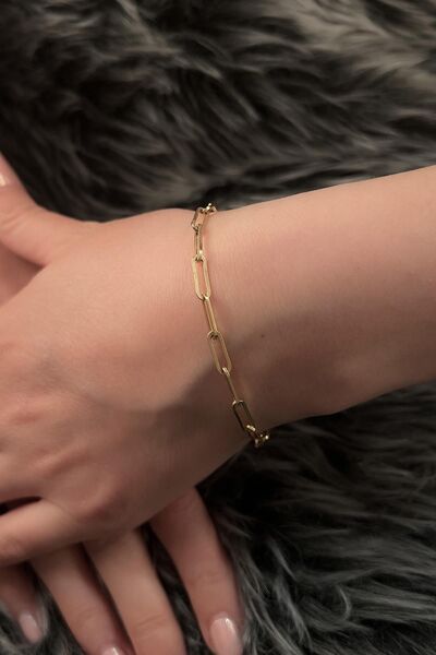 Fiyonk Kuyumculuk 14 Ayar Altın Omega Kilit Detaylı Ataç Bileklik 5 mm