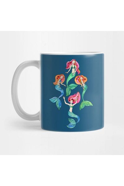 TatFast كوب Merry Mermaids In Watercolor، هدية، مهر، عرض
