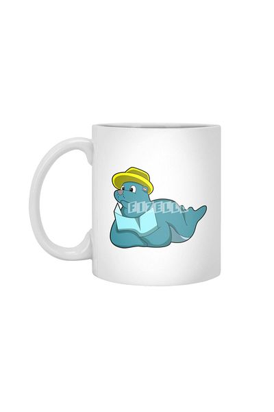 Fizello Seal at Walking with Map White Mug, Gift, Dowry, Presentation Holder