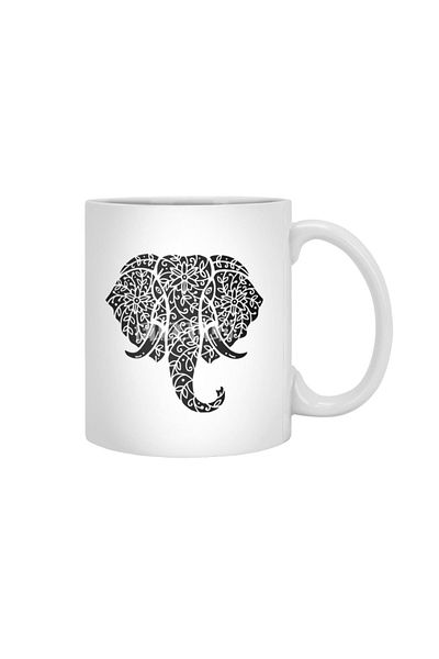Fizello Ornate Elephant (أسود على أبيض) كوب أبيض، هدية، مهر، عرض