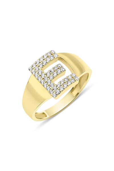 Fiyonk Kuyumculuk 14 Ayar Altın Taşlı E Harfli Yüzük