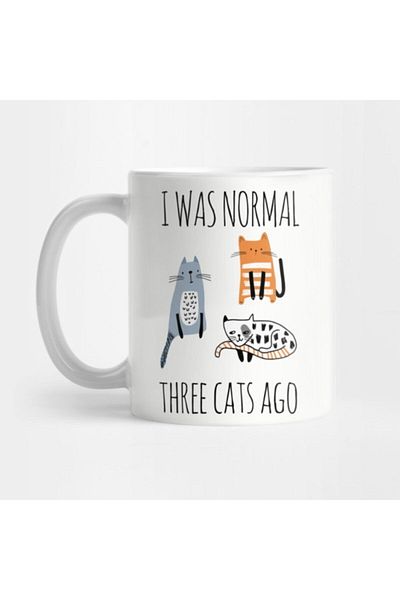 TatFast كوب هدية من I Was Normal Three Cats Ago Funny Cats Art تي شيرت Cat Mom Kitty لمحبي القطط