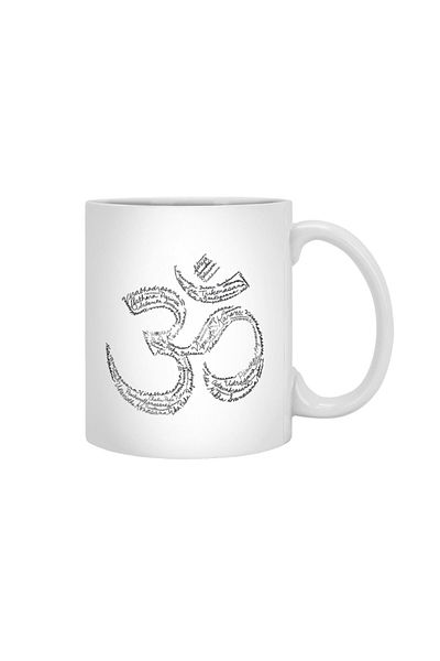 Fizello كوب أبيض لفن اليوغا Om Word Art، هدية، مهر، حامل عرض