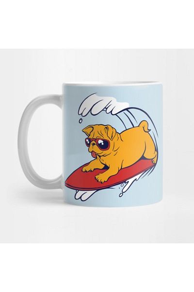 TatFast كوب بتصميم Pug Surf، هدية، مهر، حامل عرض