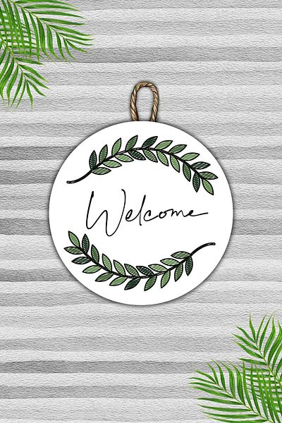 Dormot Home Modern Door Ornament - Digital Wood Printing - Green Leaf Welcome - Design Outdoor Door Ornament