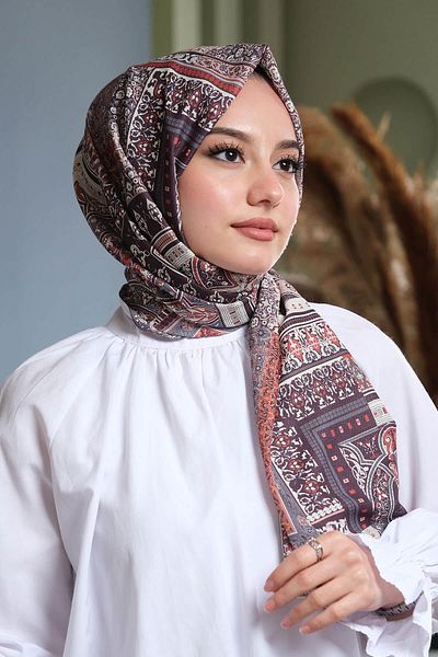 AFVENTE Red Cotton Paisley Pattern Shawl