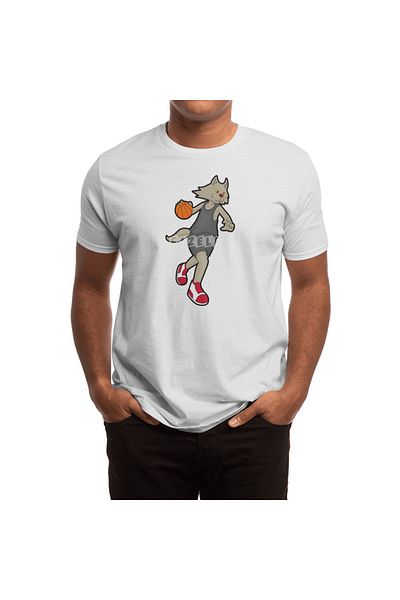 Fizello Ανδρικό και γυναικείο λευκό μπλουζάκι - Cat As Basketball Player με σχέδιο μπάσκετ