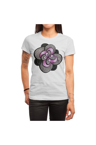 Fizello Λευκό μπλουζάκι Unisex - Abstract Flower Decoration, Γυναικείο T-shirt, Purple Grey Black Art