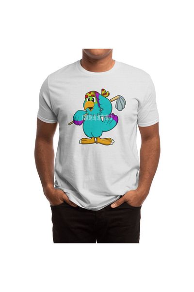 Fizello Parrot As Cleaner - T-Shirt για άνδρες και γυναίκες, Unisex λευκό μπλουζάκι, υφή σφουγγαρίσματος