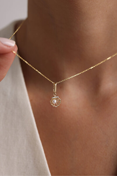 Gianfranco 14 Ayar Altın İnci & Deniz Kabuğu Shell Kilitli Charm Kolye