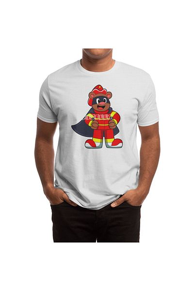 Fizello Λευκό μπλουζάκι για άνδρες και γυναίκες - Bear Firefighter Model, Unisex Design, Mask Detailed