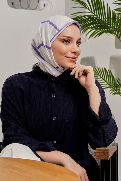 AFVENTE Eșarfă albă din bumbac moale cu model geometric