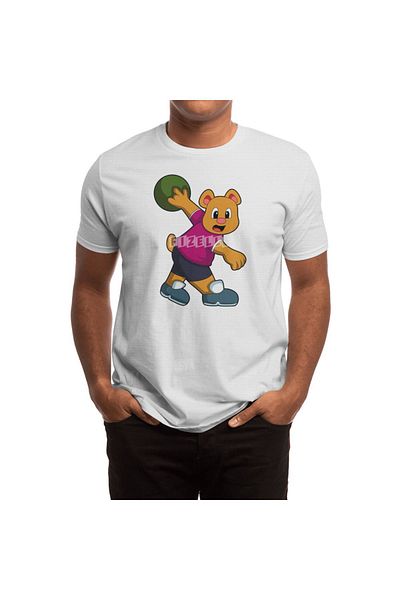 Fizello Unisex Λευκό T-shirt για άνδρες και γυναίκες - Bear horse Bowling με μοτίβο μπάλας μπόουλινγκ