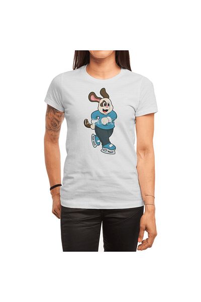 Fizello Λευκό μπλουζάκι Unisex - Dog at Ice Skating, για άνδρες και γυναίκες